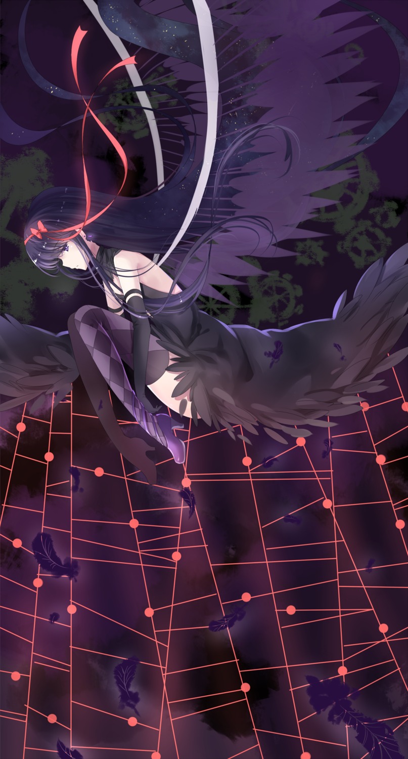 akemi_homura, dress, heels, mahou_shoujo_madoka_magica, thighhighs, transistor, wings