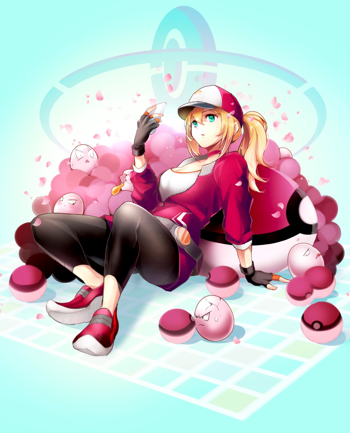 cleavage, exeggcute, open_shirt, oyachun, pokemon, pokemon_go, pokemon_trainer