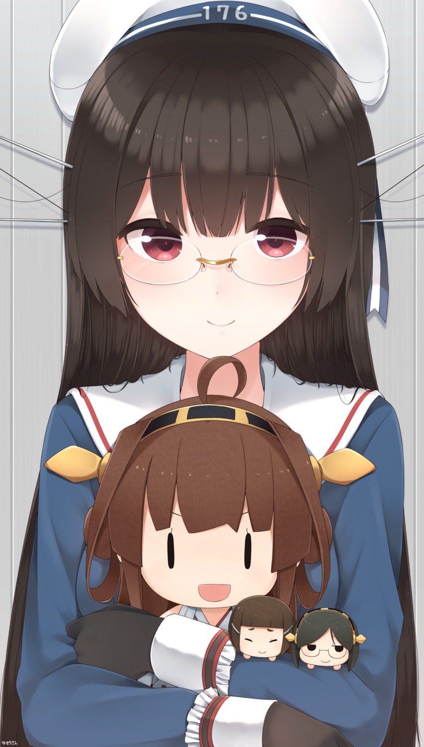 chibi, choukai_(kancolle), kantai_collection, kirishima_(kancolle), kongou_(kancolle), megane, myoukou_(kancolle), seifuku