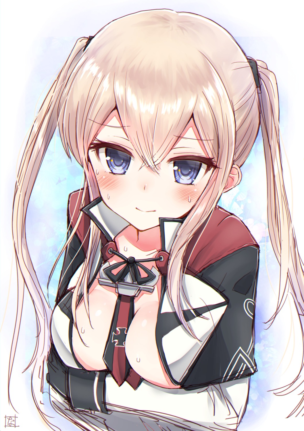 breast_hold, cleavage, graf_zeppelin_(kancolle), kantai_collection, nayuhi, no_bra, open_shirt, uniform
