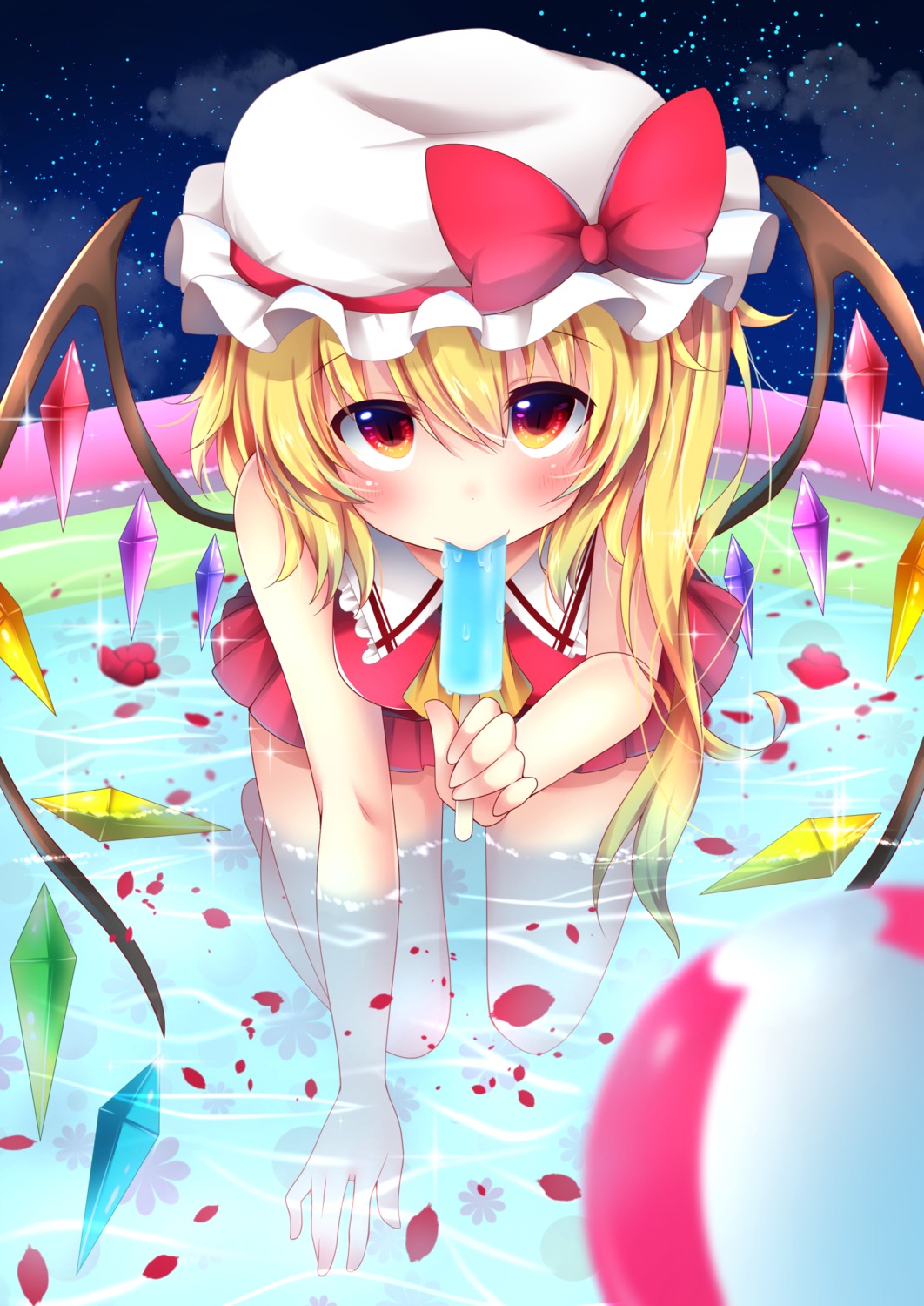 flandre_scarlet, sisterakuma, touhou, wet, wings