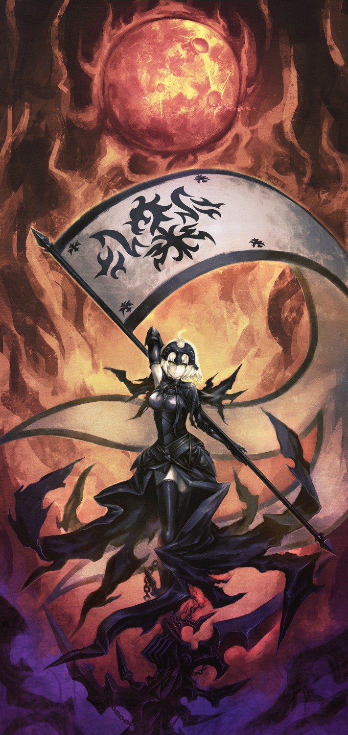a-er_(akkij0358), armor, fate/grand_order, jeanne_d'arc, jeanne_d'arc_alter_(fate), thighhighs, weapon