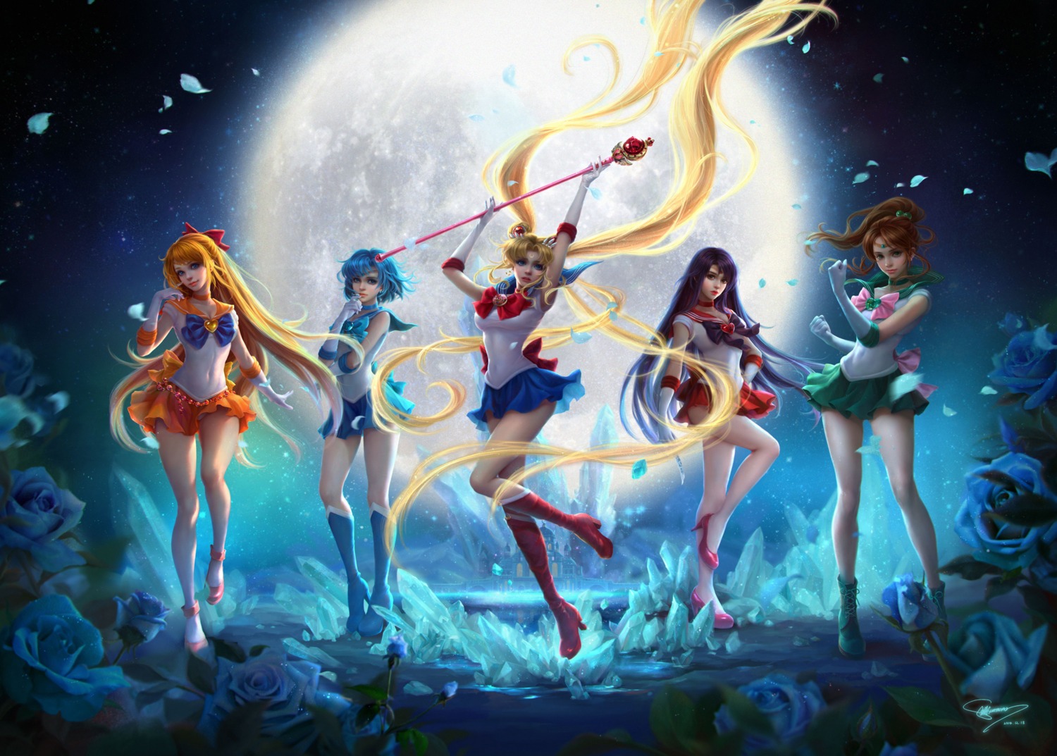 aino_minako, bishoujo_senshi_sailor_moon, heels, hino_rei, kino_makoto, mizuno_ami, pantsu, sunmomo, tsukino_usagi, weapon