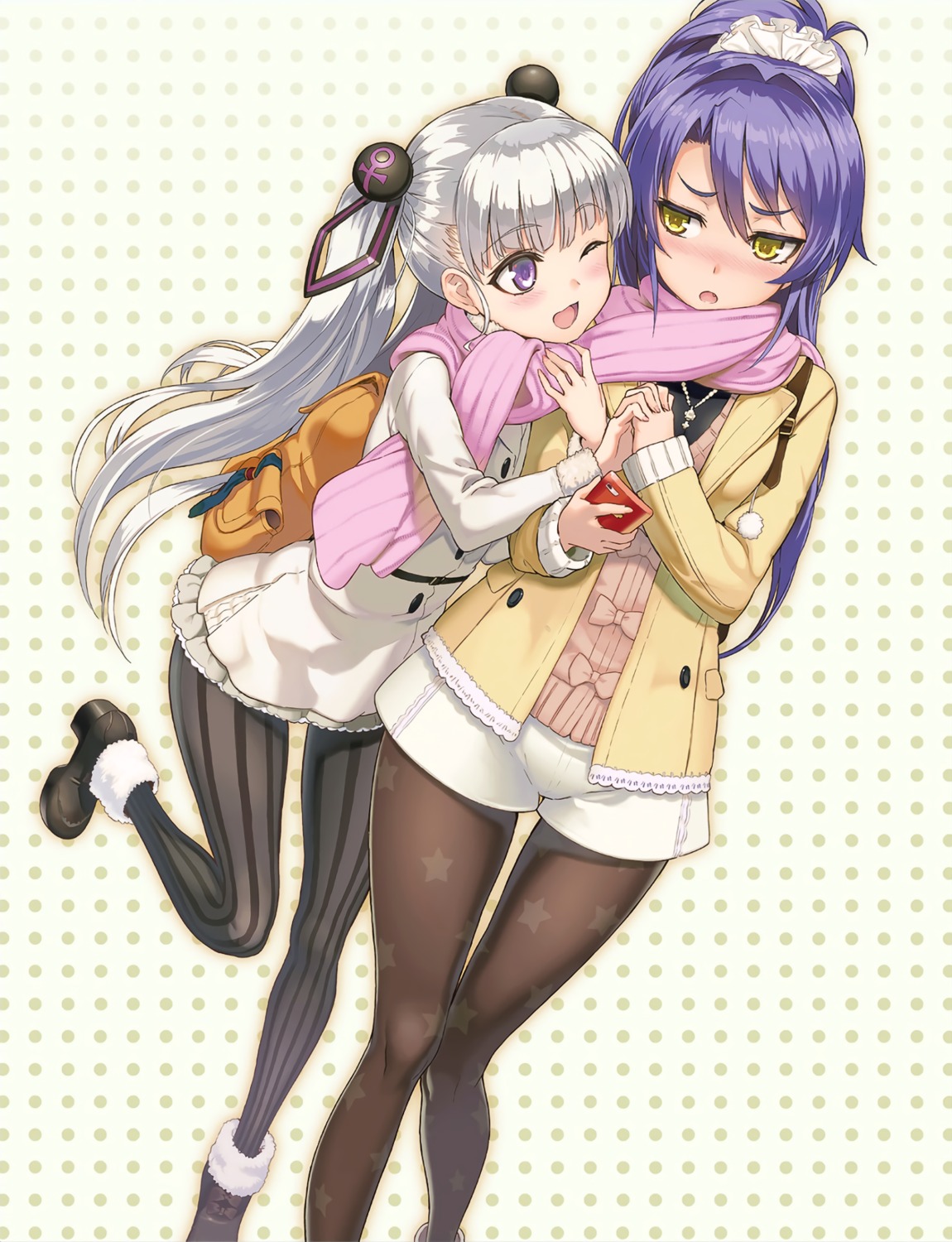 heels, naruse_maria, nonaka_kurumi, ookuma_nekosuke, pantyhose, shinmai_maou_no_testament, shinmai_maou_no_testament_burst, sweater
