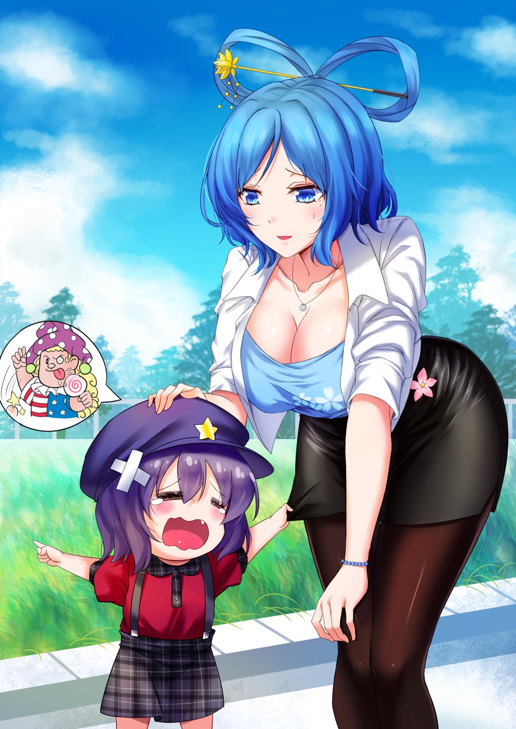 cleavage, clownpiece, kaku_seiga, koissa, miyako_yoshika, pantyhose, touhou