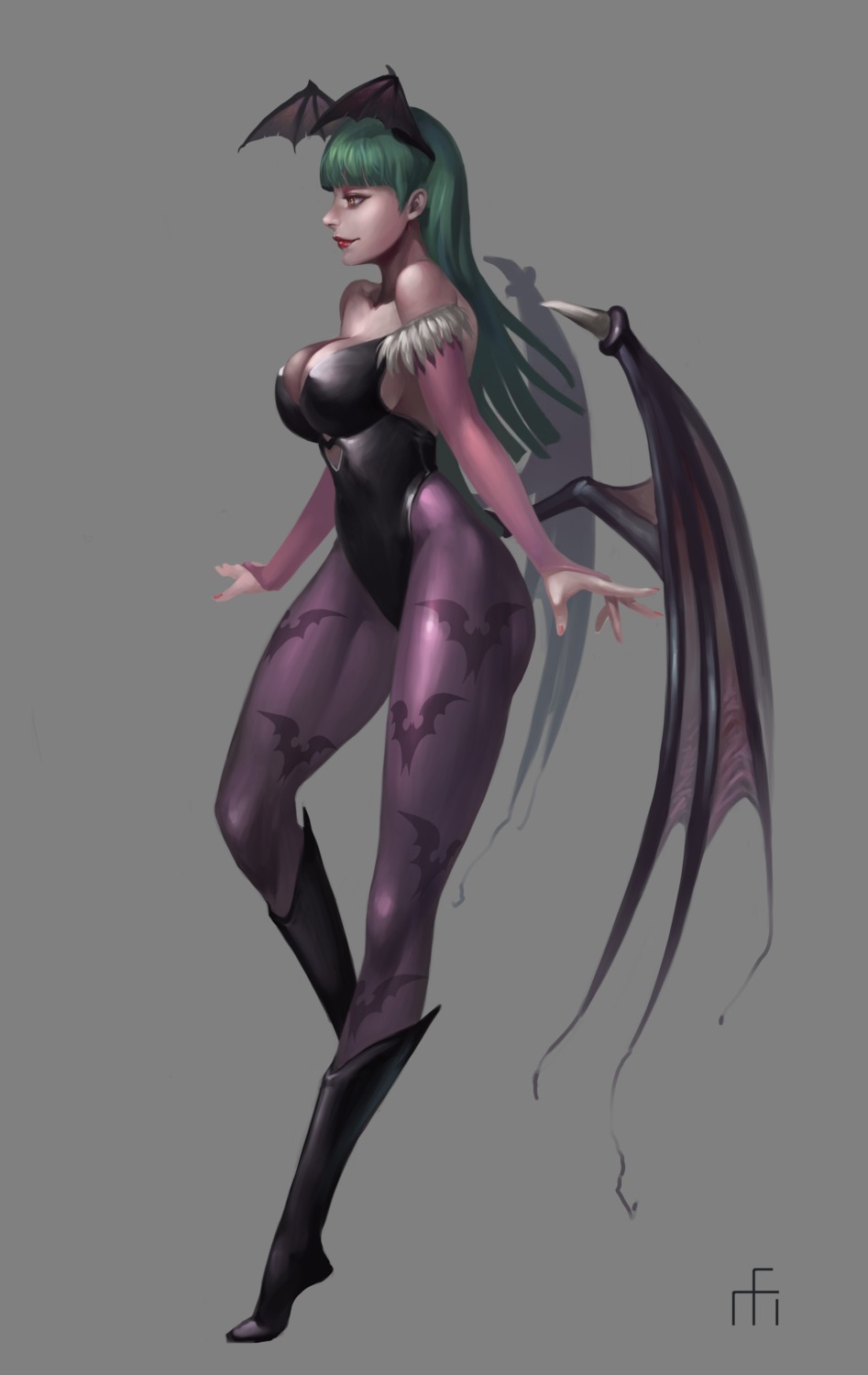 cleavage, dark_stalkers, midfinger22, morrigan_aensland, pantyhose, wings