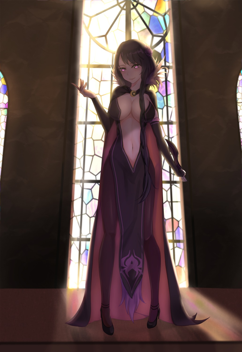 cleavage, elsa_granhiert, heels, no_bra, pantyhose, re:zero_kara_hajimeru_isekai_seikatsu, tagme, weapon