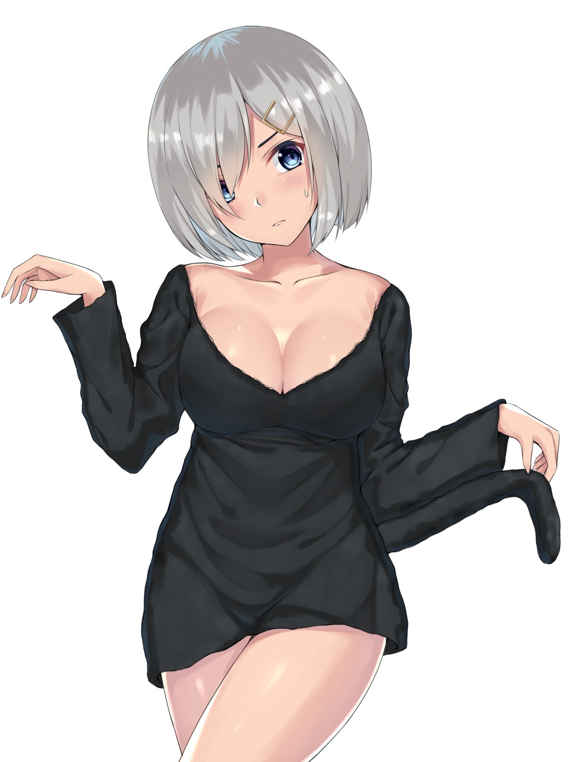 cleavage, dress, hamakaze_(kancolle), kanikou, kantai_collection, no_bra, tail