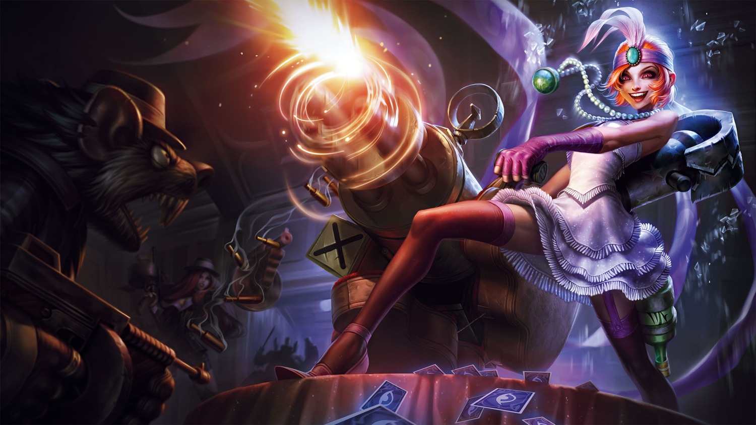 dress, gun, heels, jinx, league_of_legends, miss_fortune, tagme, thighhighs, twitch