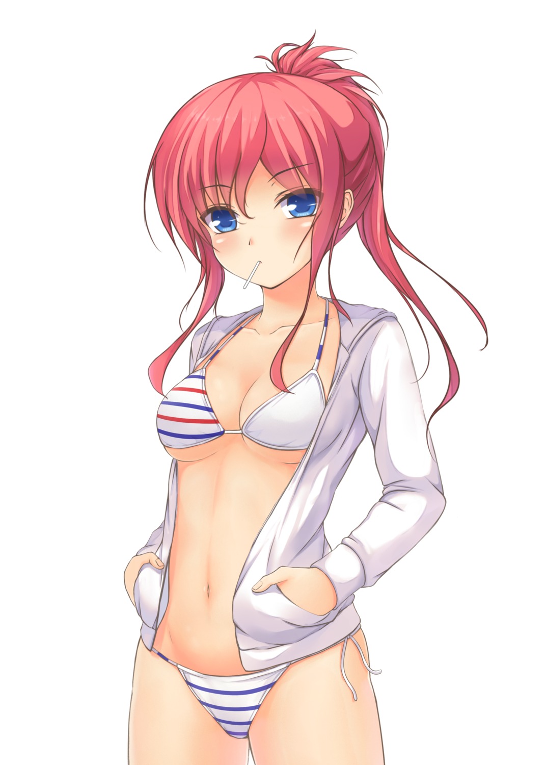bikini, cleavage, mutsuba_fumi, open_shirt, swimsuits, underboob