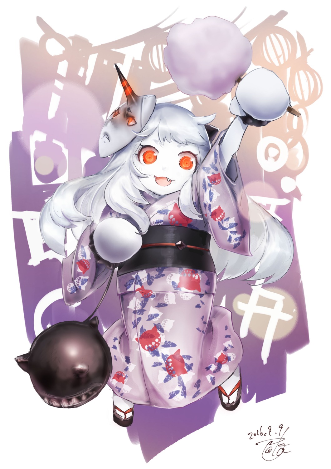 horns, kantai_collection, northern_ocean_hime, toka_(marchlizard), yukata