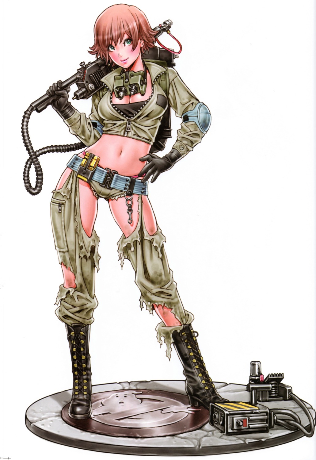cleavage, ghostbusters, heels, lucy_(ghostbusters), open_shirt, pantsu, torn_clothes, yamashita_shunya