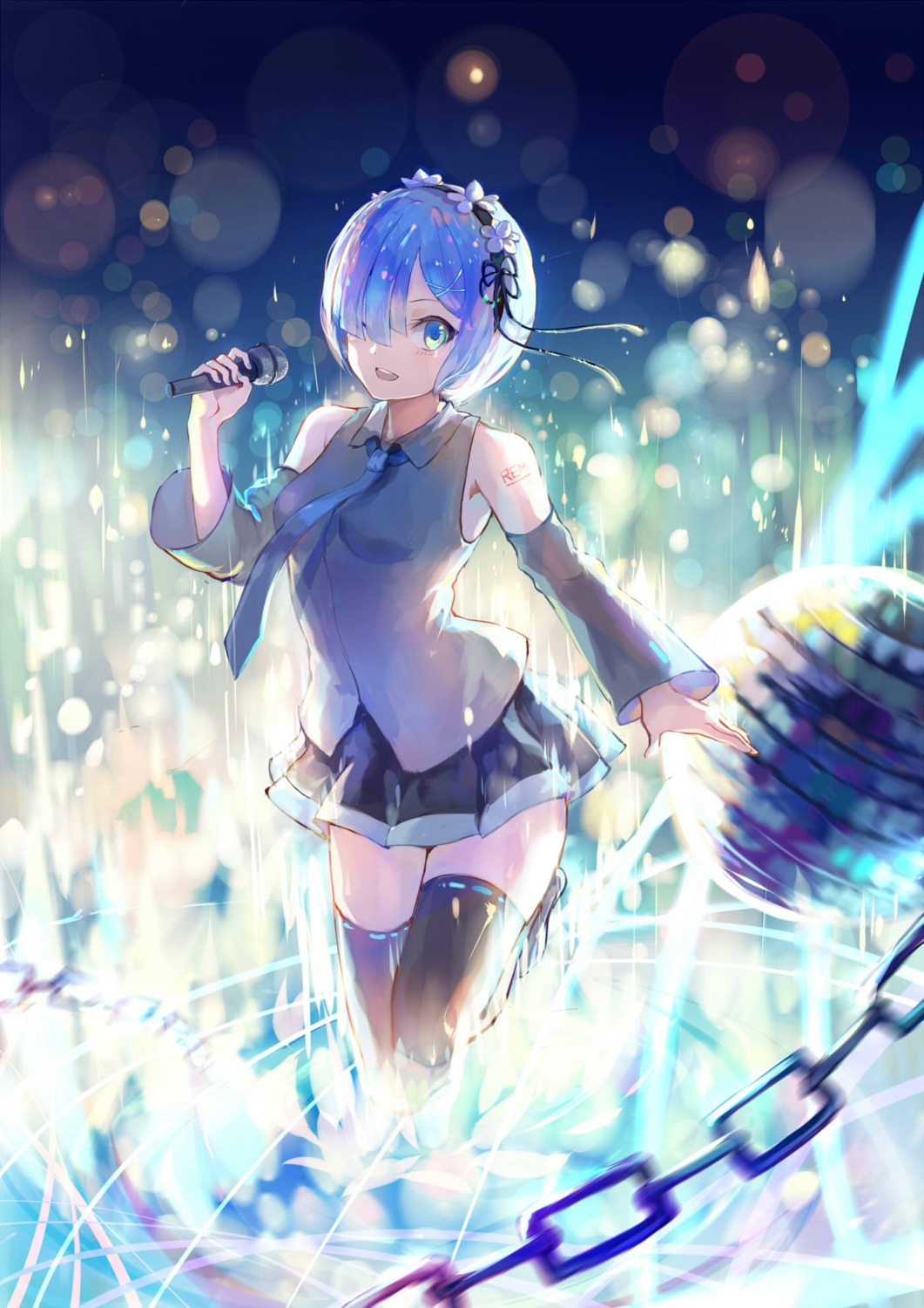 cosplay, hatsune_miku, re:zero_kara_hajimeru_isekai_seikatsu, rem_(re_zero), sishenfan, tattoo, thighhighs, vocaloid