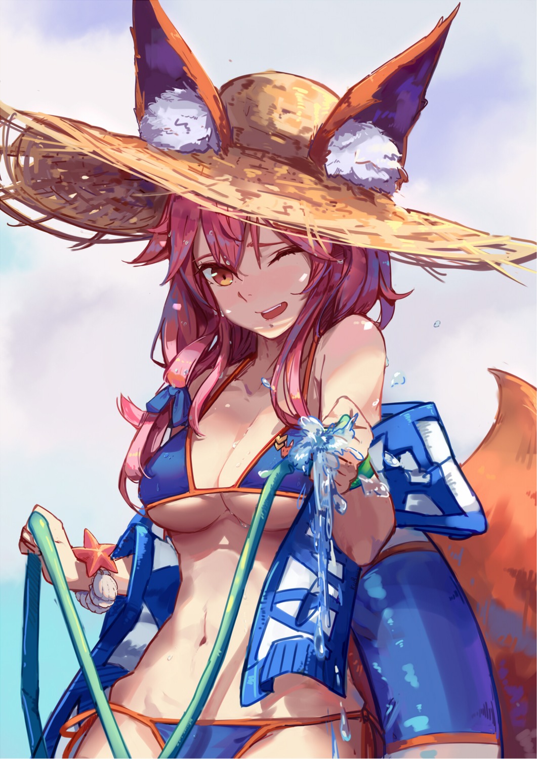 animal_ears, bikini, fate/extra, fate/grand_order, fate/stay_night, hfp~kubiao, swimsuits, tamamo_no_mae, underboob