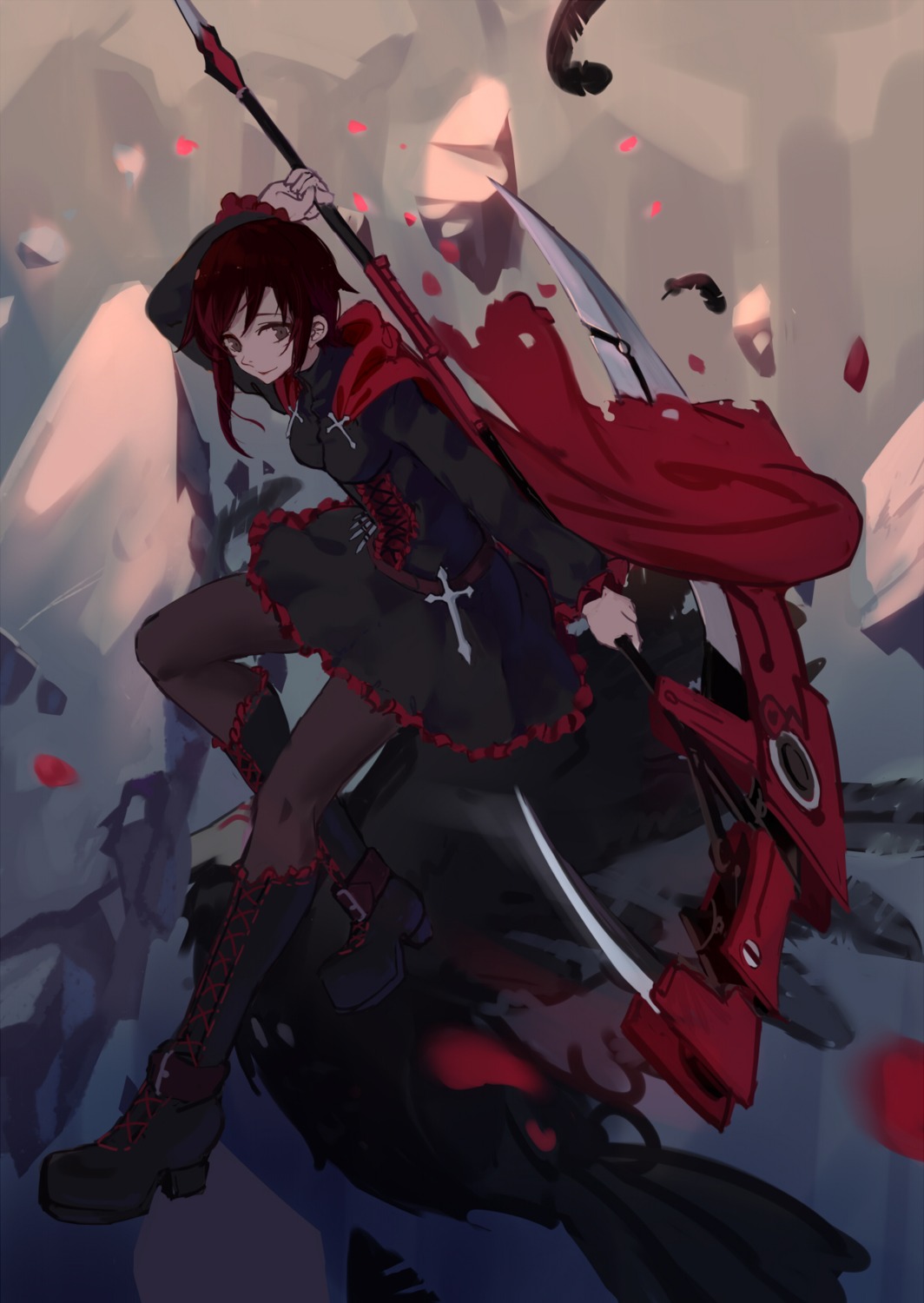 dress, heels, hfp~kubiao, pantyhose, ruby_rose, rwby, weapon