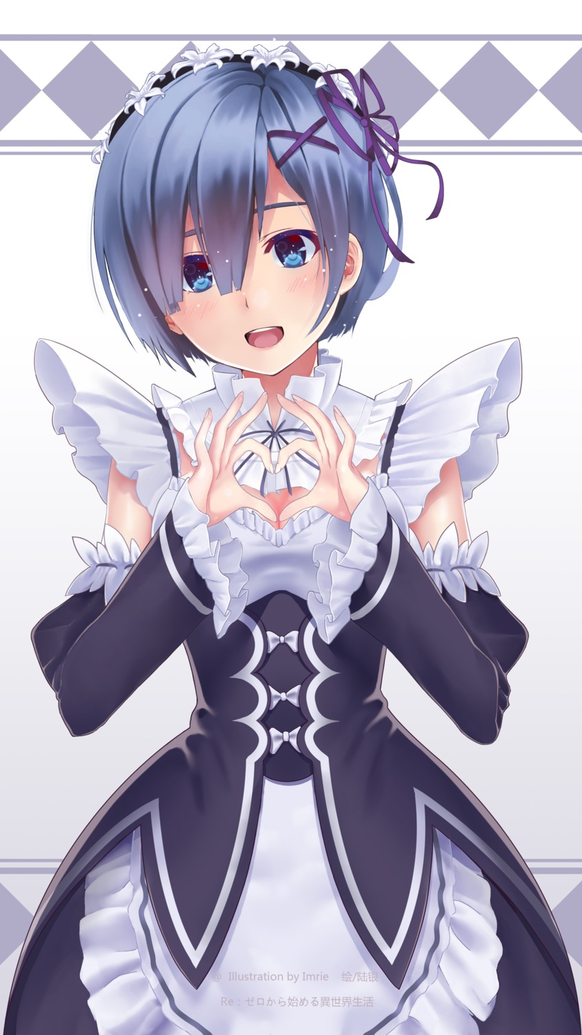 cleavage, maid, nishiro_ryoujin, official_watermark, re:zero_kara_hajimeru_isekai_seikatsu, rem_(re_zero)