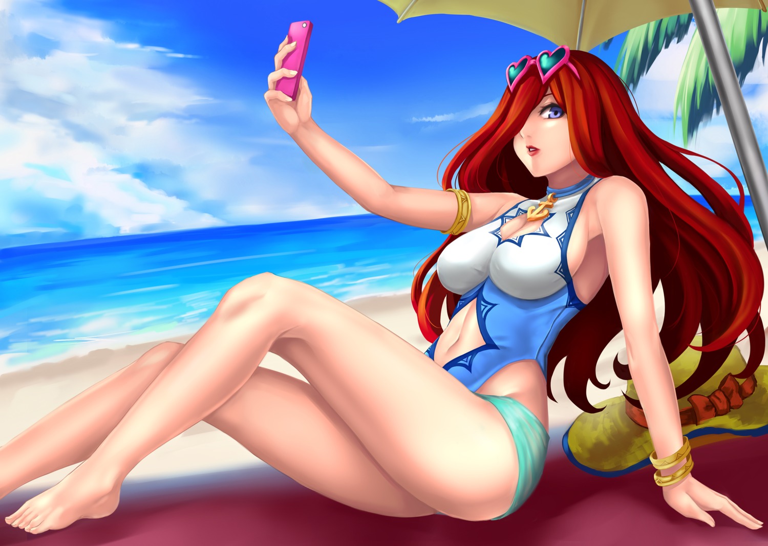 cleavage, feet, league_of_legends, megane, miss_fortune, swimsuits, yashichii