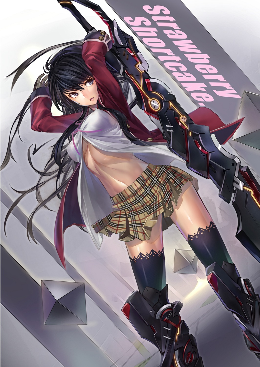 open_shirt, pom_(nekojita), seifuku, sword, thighhighs