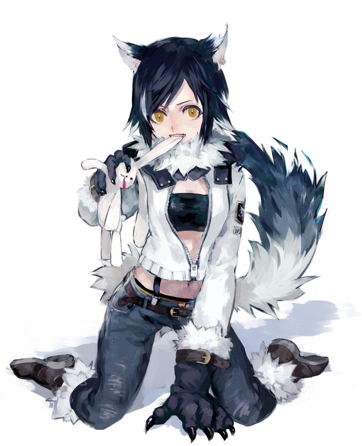 animal_ears, open_shirt, ozyako, tail