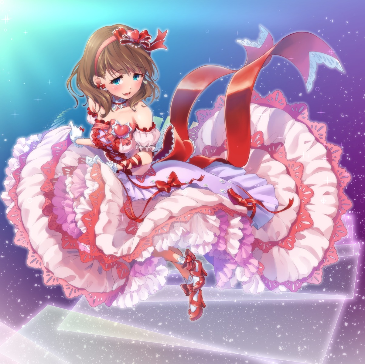 dress, heels, maru_(sara_duke), sakuma_mayu, skirt_lift, the_idolm@ster, the_idolm@ster_cinderella_girls