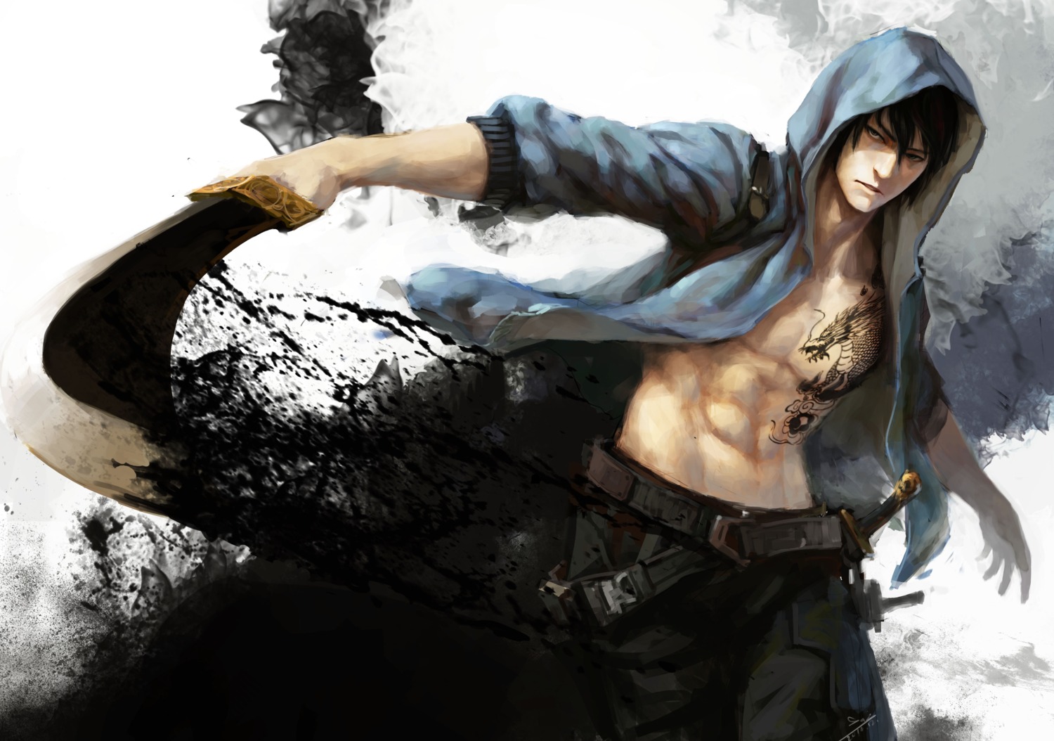 male, sai_foubalana, sword, tattoo