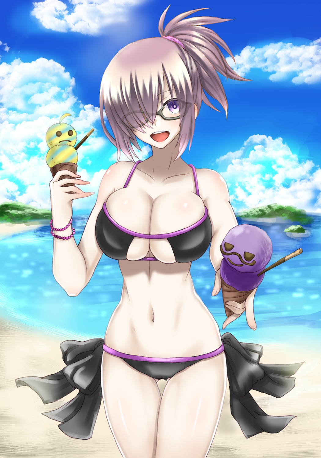 bikini, cleavage, fate/grand_order, mash_kyrielight, megane, swimsuits, takecha