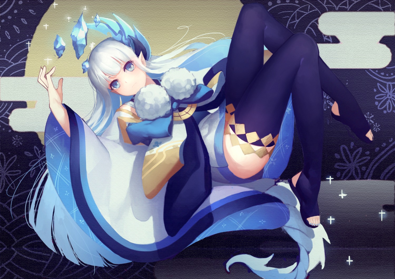 horns, pointy_ears, qiongsheng, tail, thighhighs