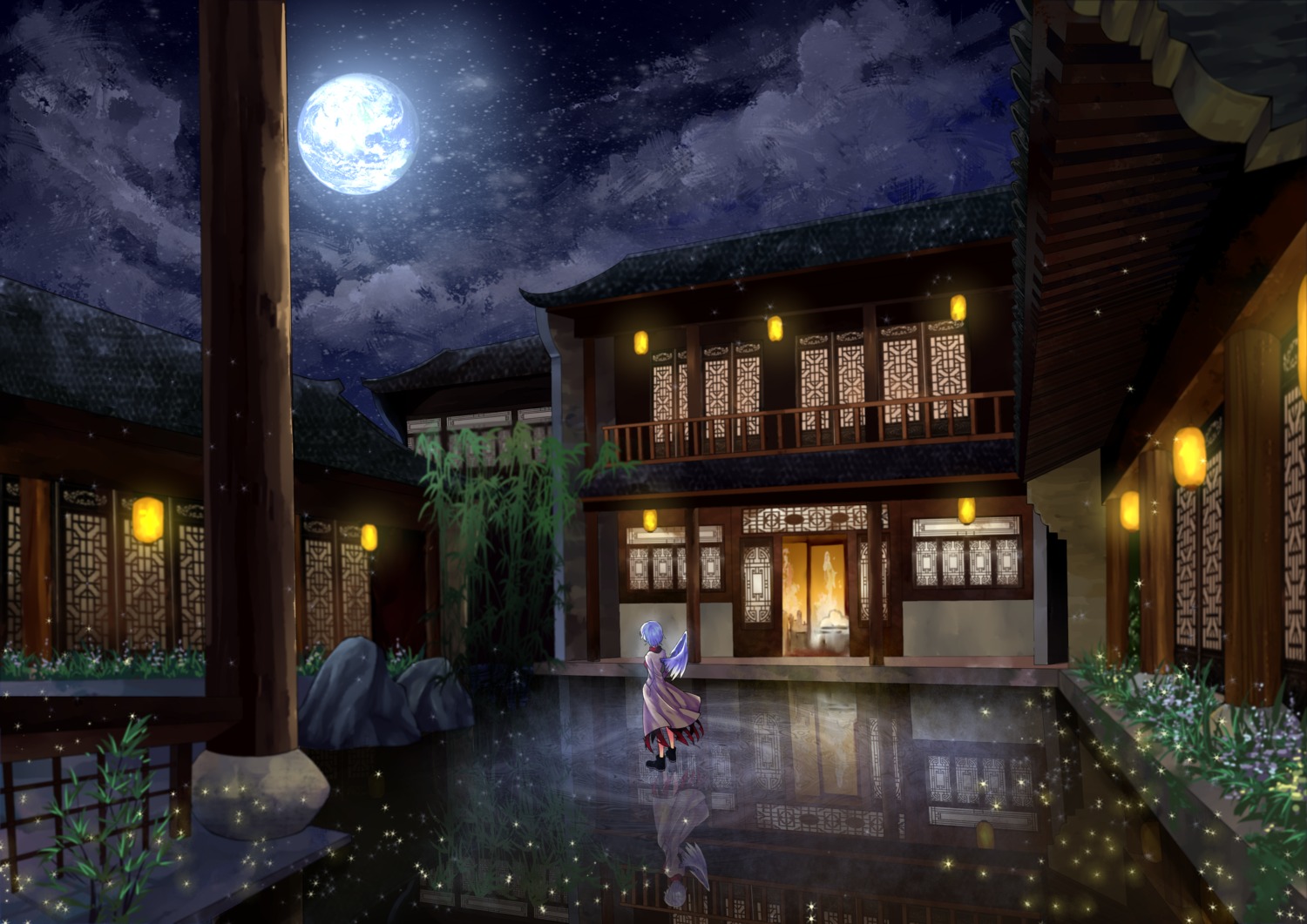 dress, kishin_sagume, ko_kita, landscape, touhou, wings