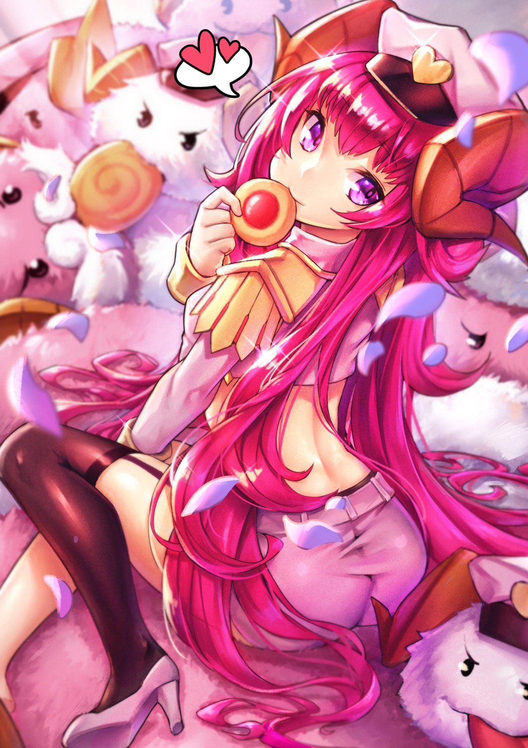 ass, heels, horns, league_of_legends, poro_(league_of_legends), shennai_misha, stockings, thighhighs