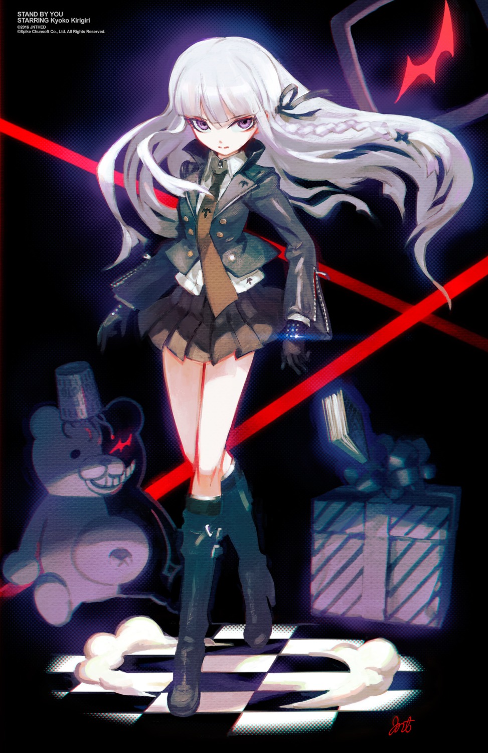 dangan-ronpa, heels, jnthed, kirigiri_kyouko, monokuma, seifuku