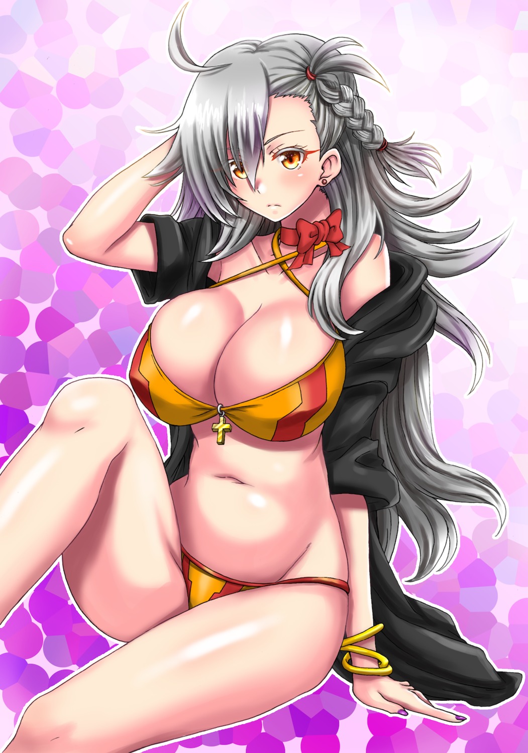 bikini, cleavage, fate/grand_order, olga_marie_animusphere, open_shirt, swimsuits, takecha