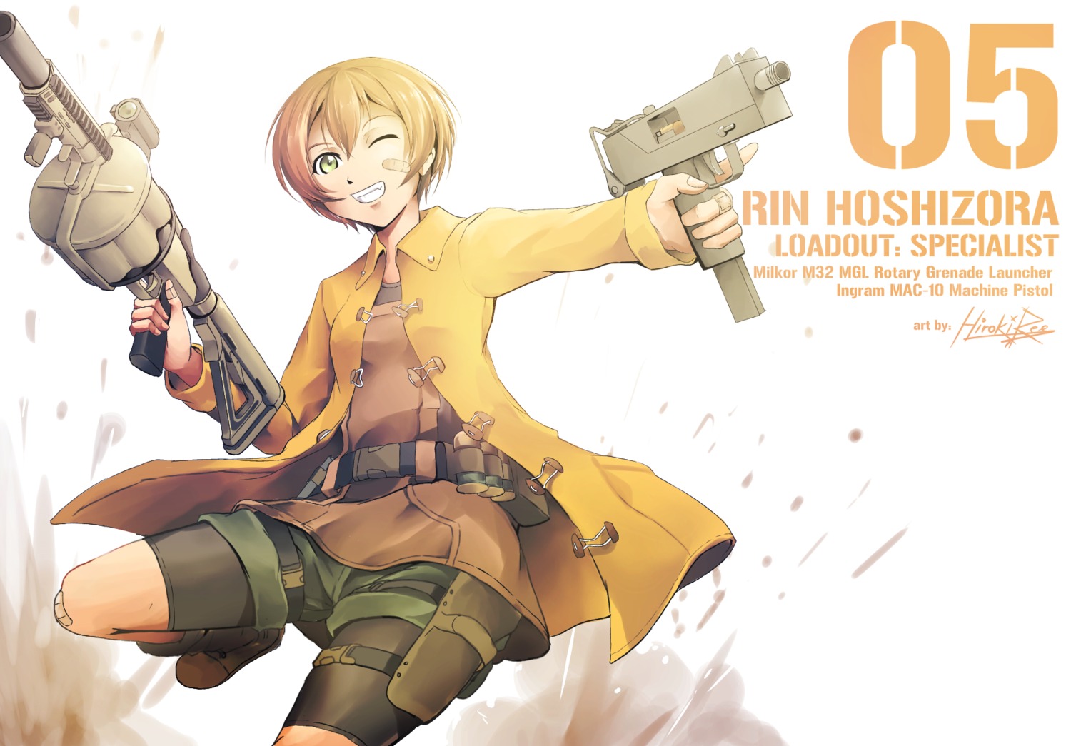 bandaid, bike_shorts, gun, hiroki_ree, hoshizora_rin, love_live!, love_live!_(series)