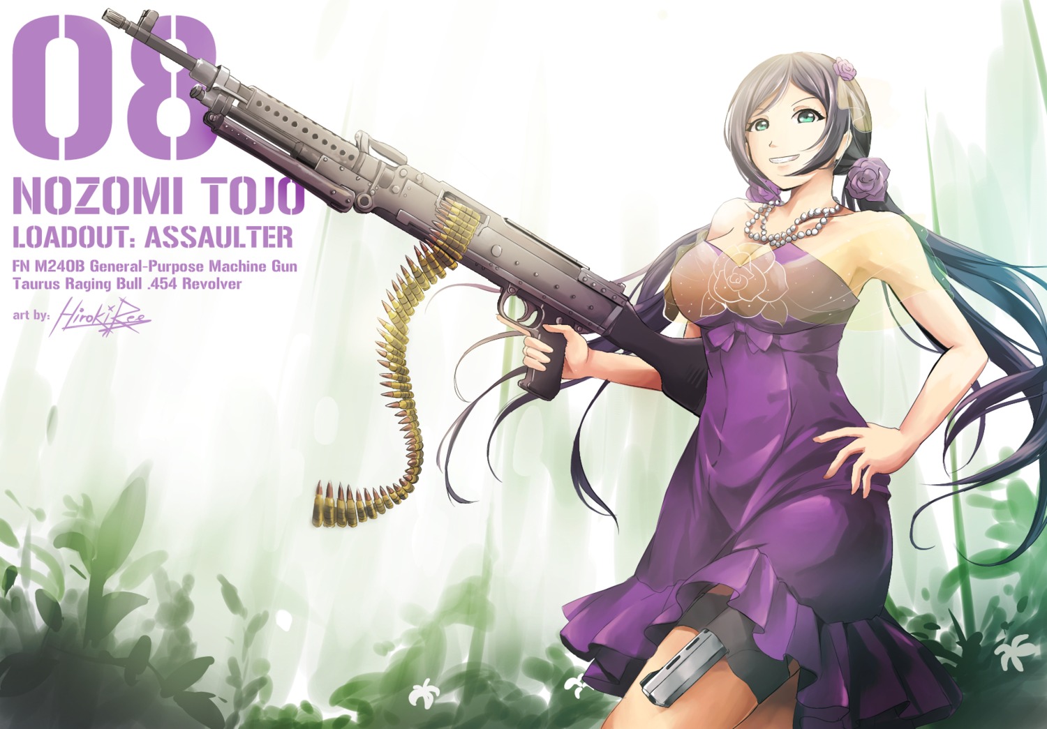 cleavage, dress, garter, gun, hiroki_ree, love_live!, love_live!_(series), see_through