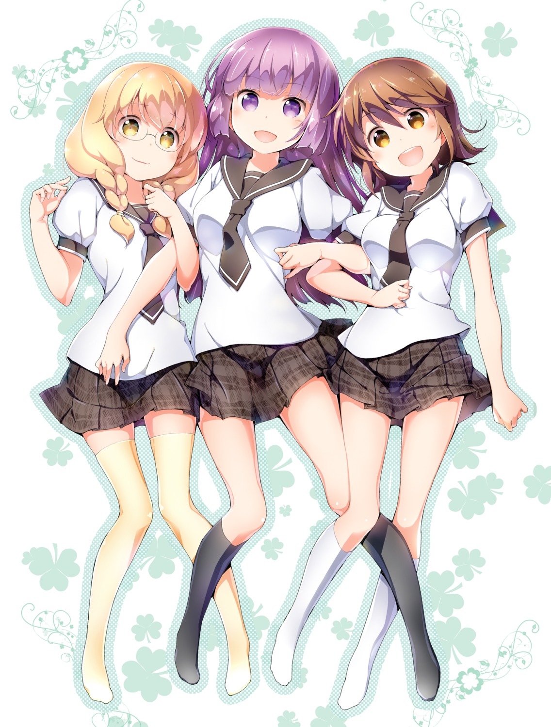 akata_itsuki, hayama_teru, megane, nishikawa_youko, odagiri_futaba, sansha_sanyou, seifuku, thighhighs