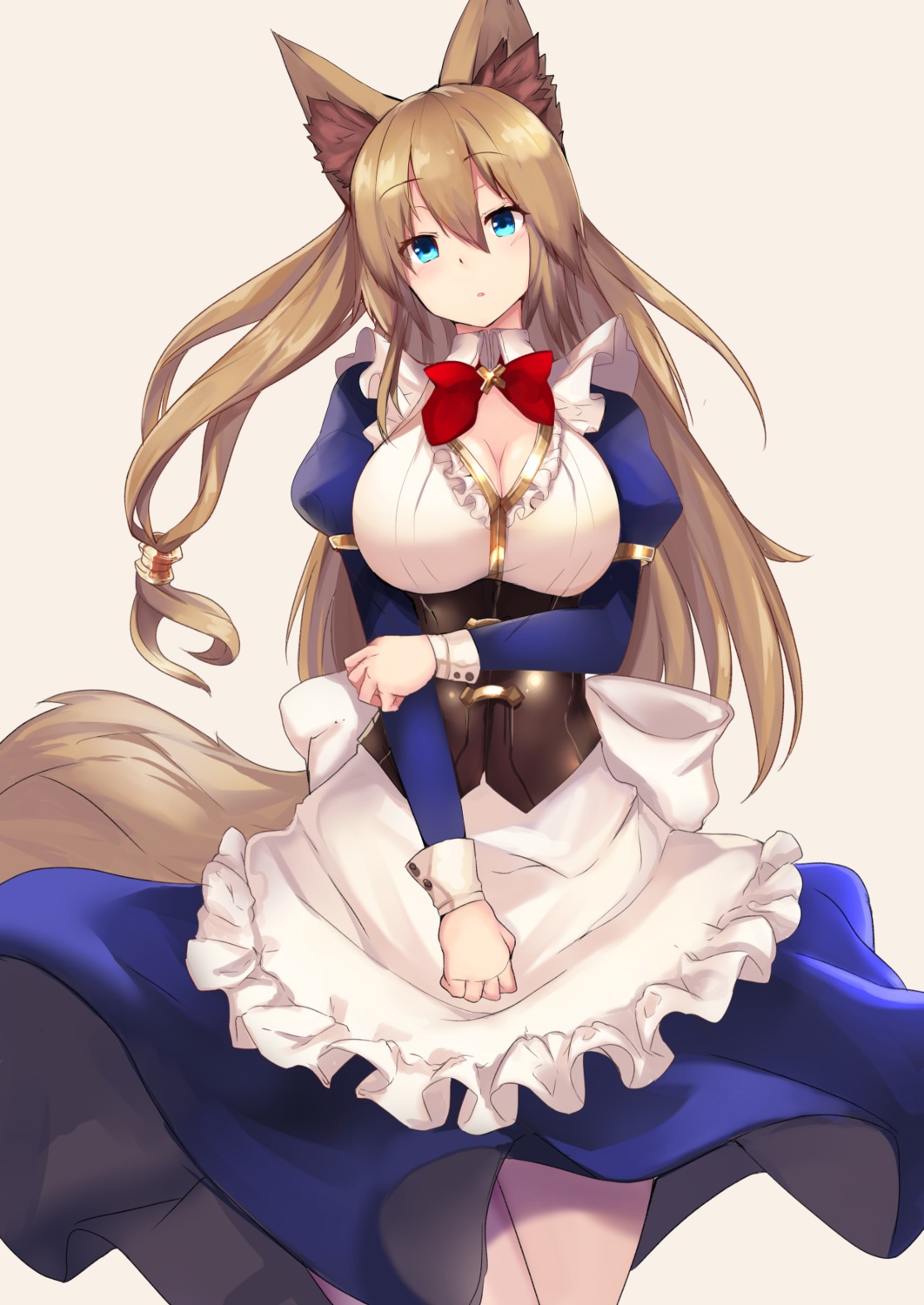 animal_ears, cleavage, dress, haik, kitsune, tail