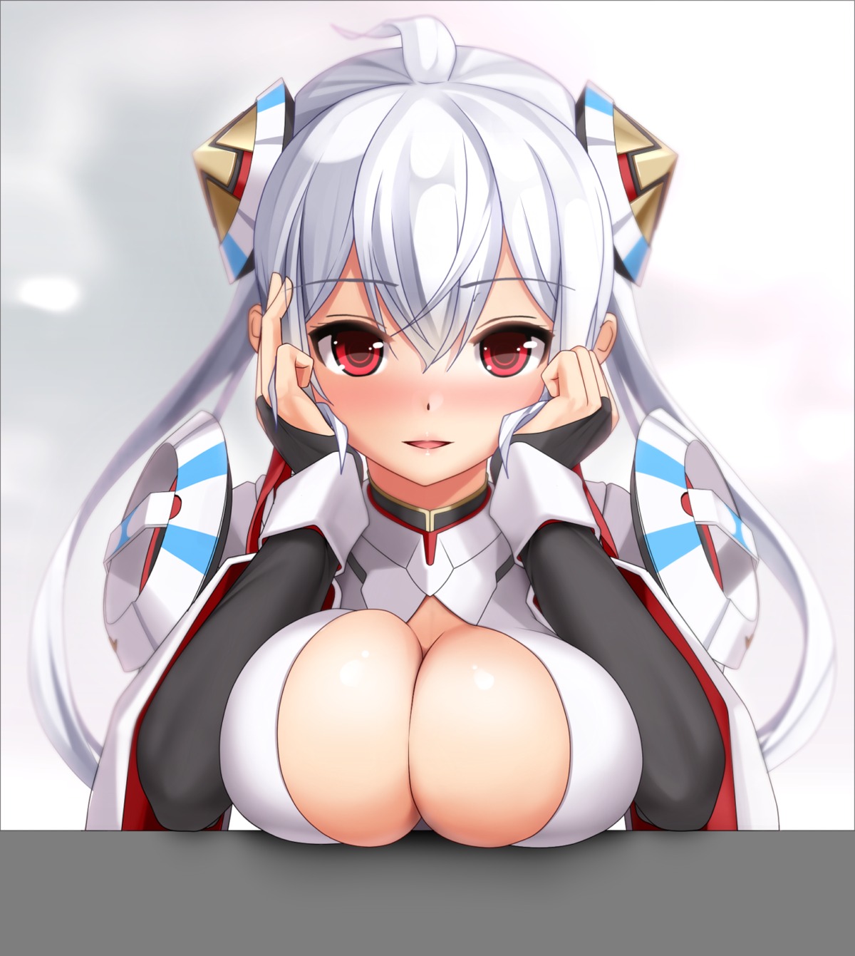breast_hold, cleavage, eto, matoi_(pso2), no_bra, open_shirt, phantasy_star_online_2, transparent_png