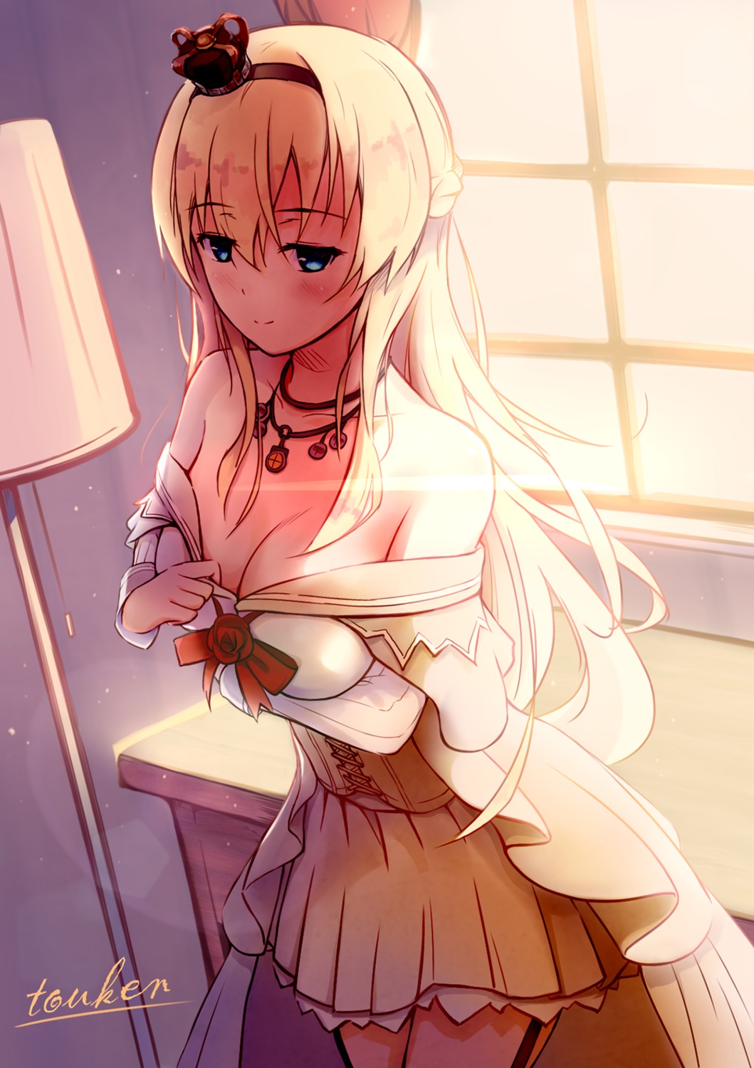 cleavage, dress, kantai_collection, open_shirt, touken, undressing, warspite_(kancolle)