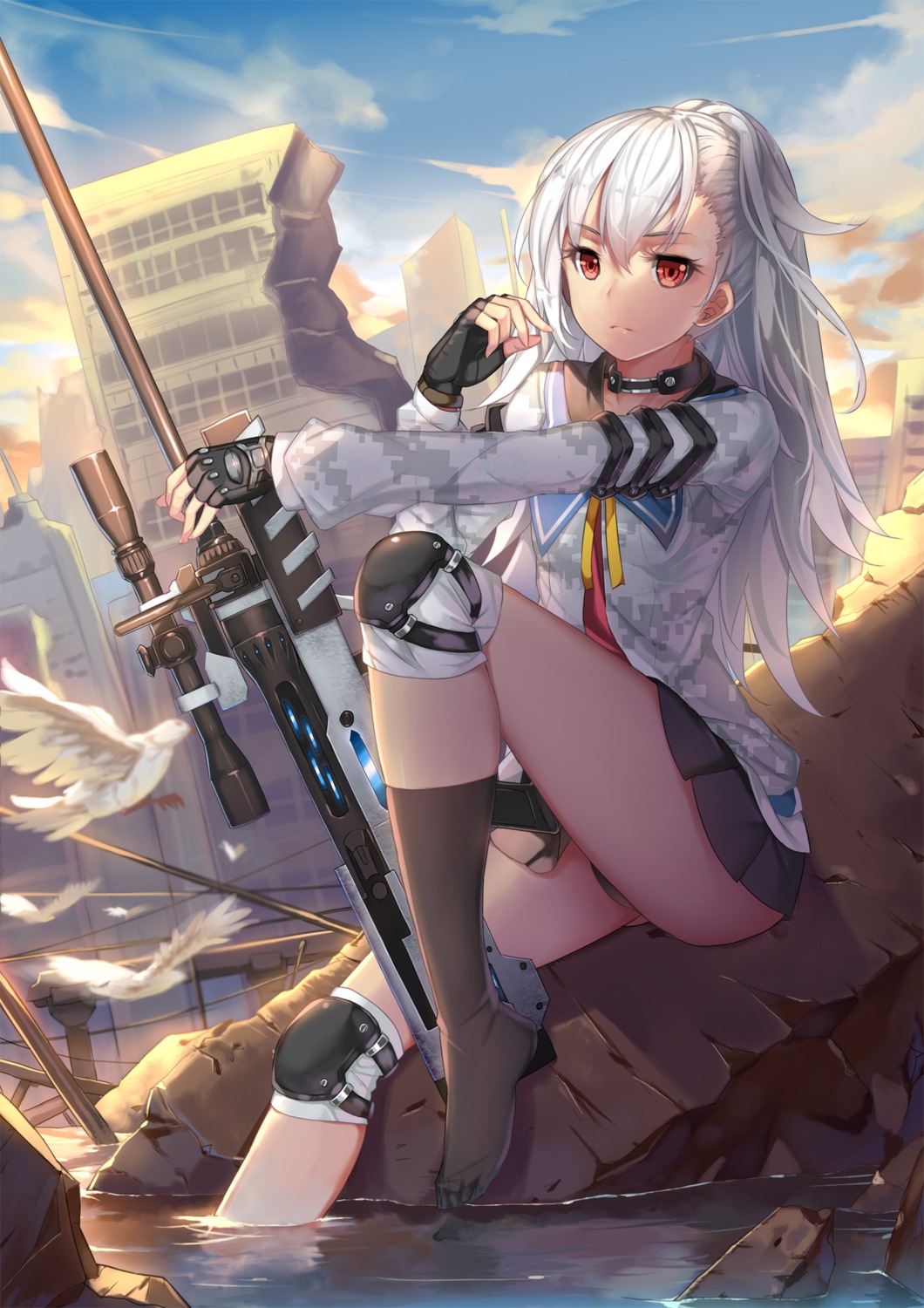 closers, gun, musyne_xsk, pantsu, seifuku, tina_(closers), wet