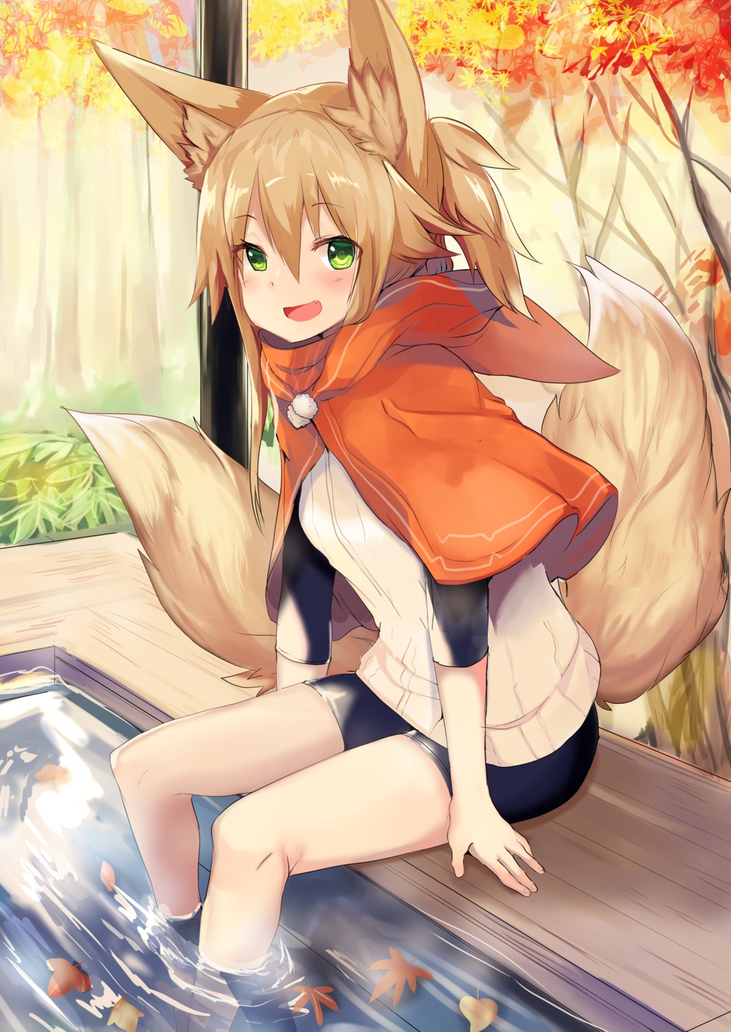 animal_ears, bike_shorts, haik, kitsune, tail, wet