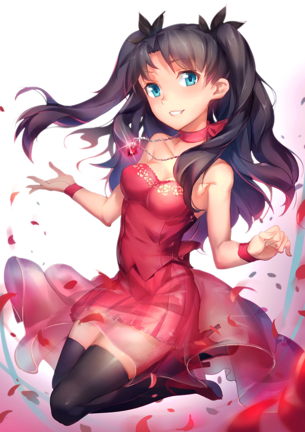 cleavage, dress, fate/stay_night, heels, pg_(pgouwoderen), see_through, thighhighs, toosaka_rin
