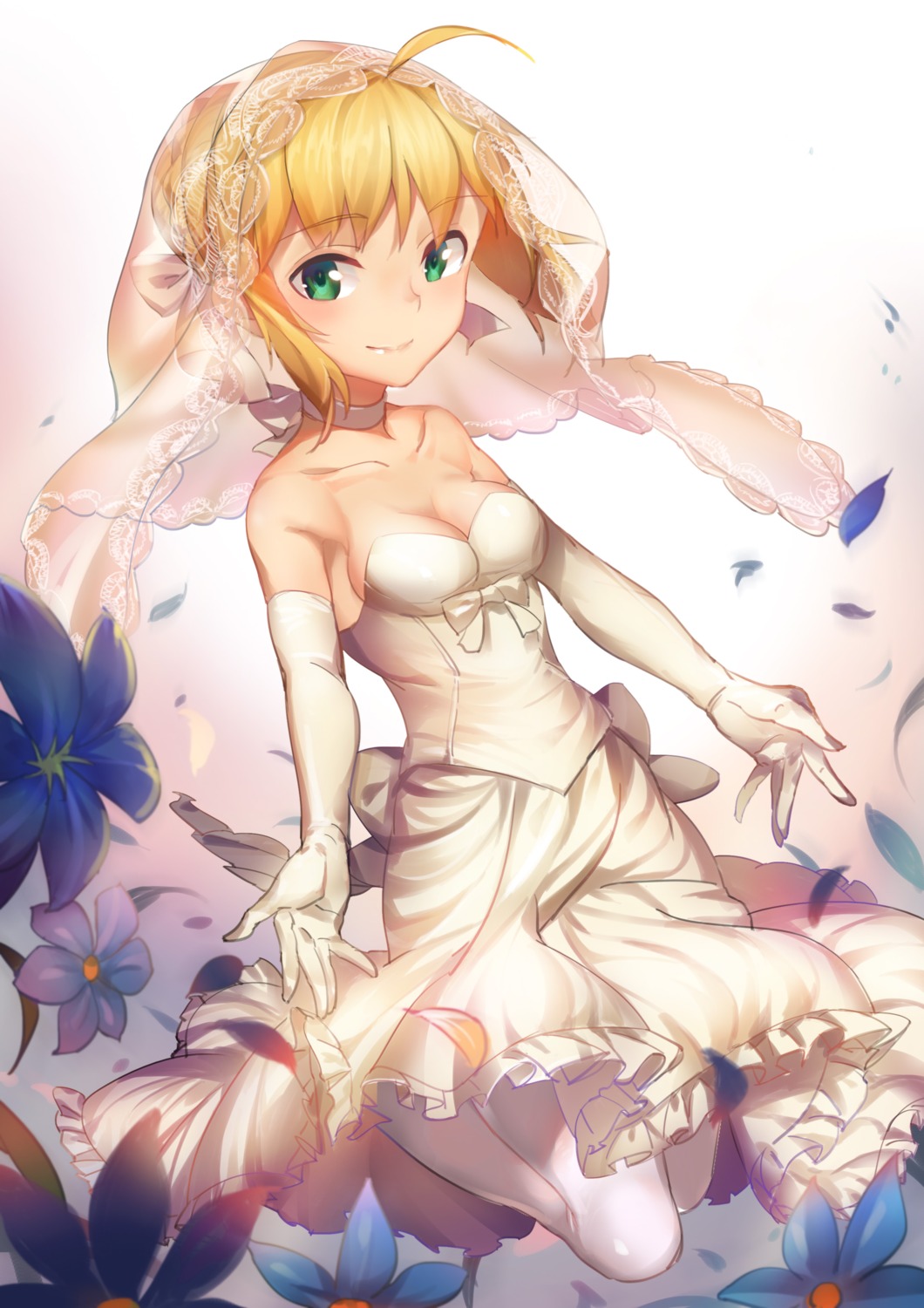 artoria_pendragon_(fate), cleavage, dress, fate/stay_night, pantyhose, pg_(pgouwoderen), wedding_dress