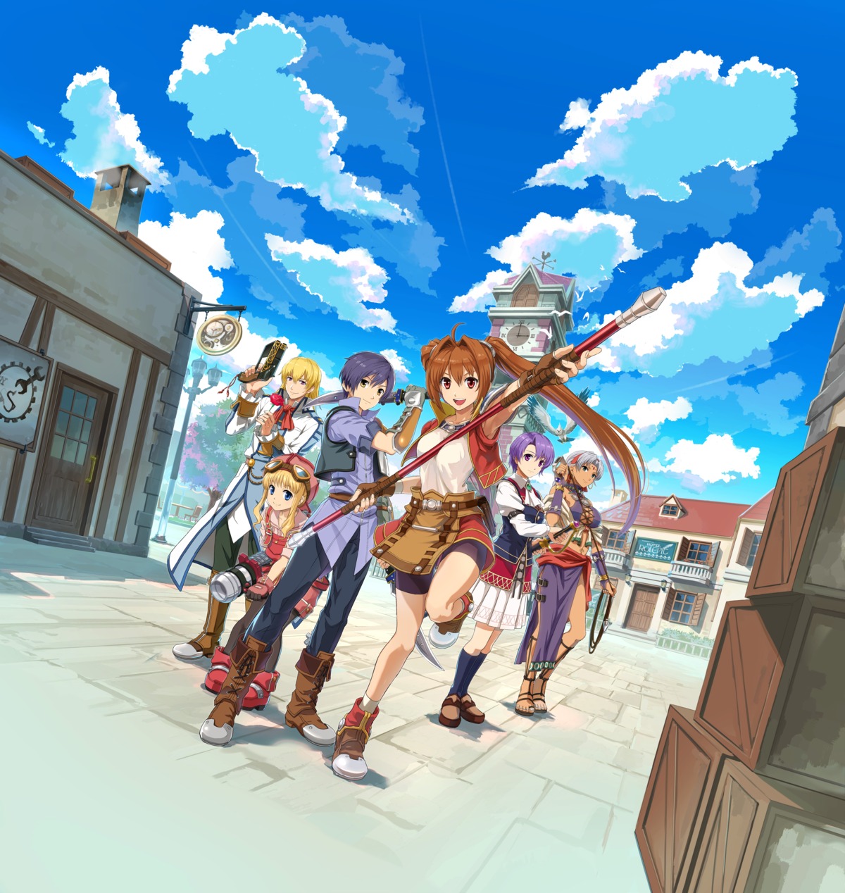 armor, bike_shorts, bikini_top, cleavage, eiyuu_densetsu, eiyuu_densetsu:_sora_no_kiseki, estelle_bright, falcom