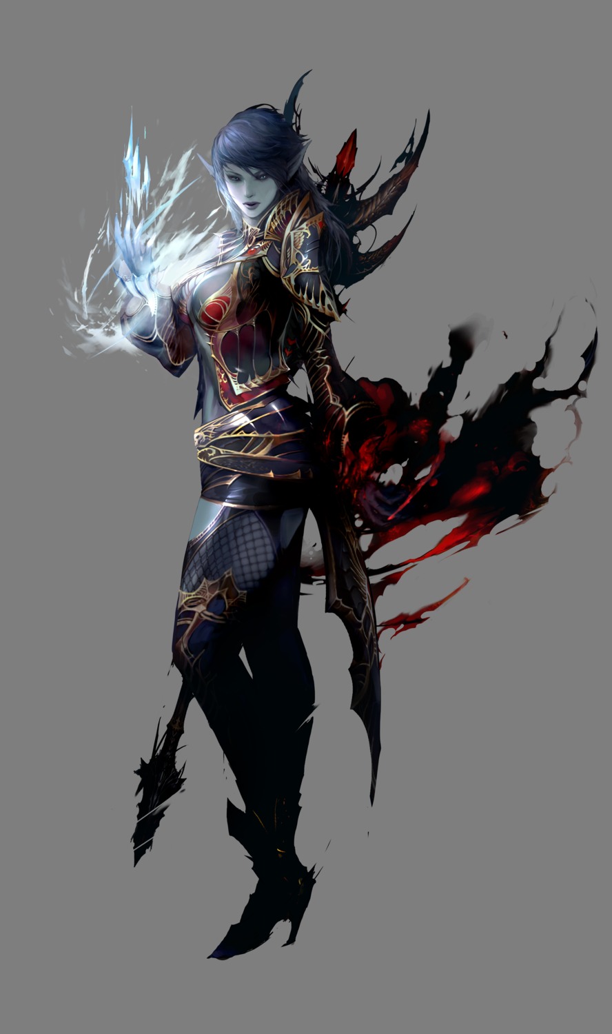 armor, cleavage, elf, heels, lineage_2, no_bra, pointy_ears, tagme
