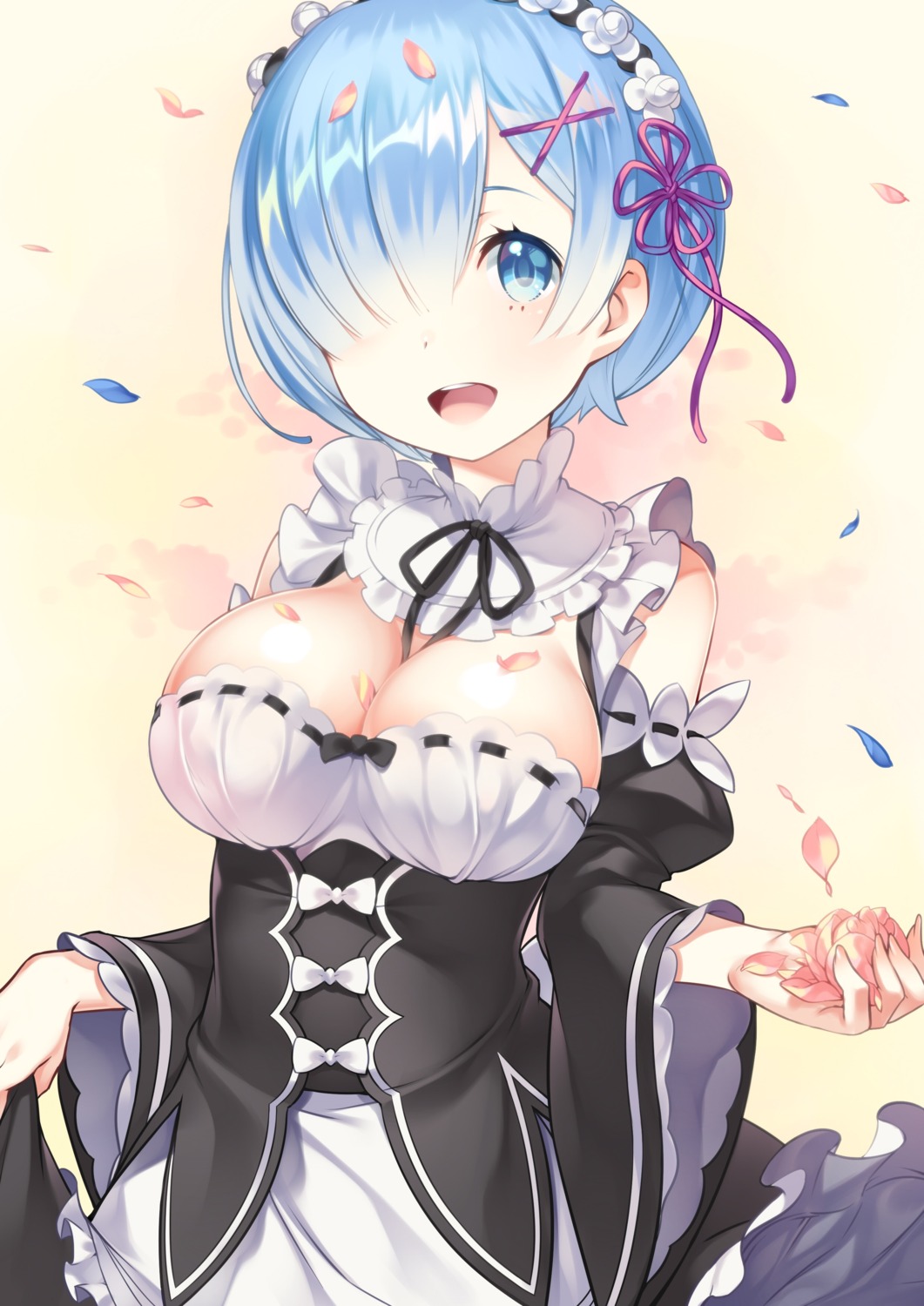 cleavage, lasa_(lasa1116), maid, re:zero_kara_hajimeru_isekai_seikatsu, rem_(re_zero)