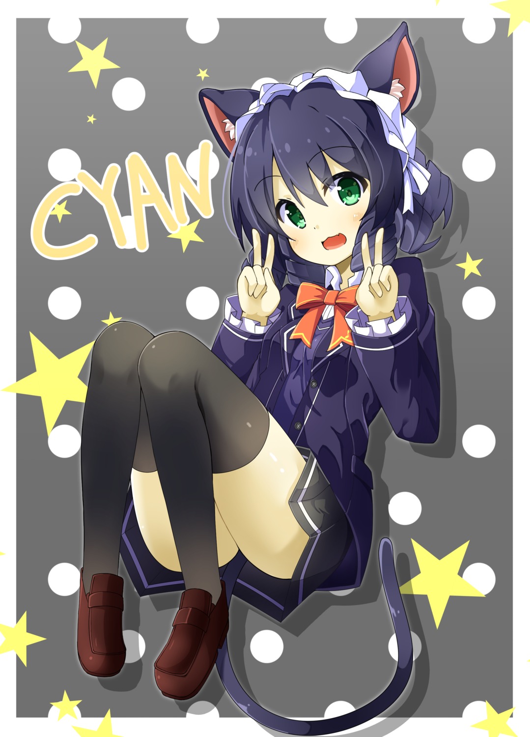 animal_ears, chaakusu, cyan_(show_by_rock!!), nekomimi, seifuku, show_by_rock!!, tail, thighhighs
