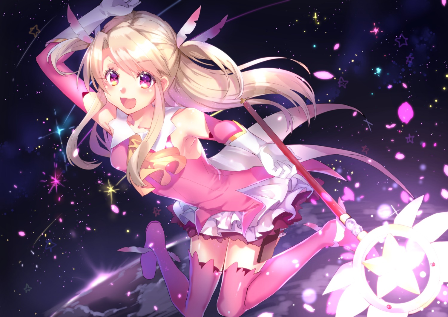 dress, fate/kaleid_liner_prisma_illya, fate/stay_night, illyasviel_von_einzbern, kirushi_(killcy), thighhighs, weapon