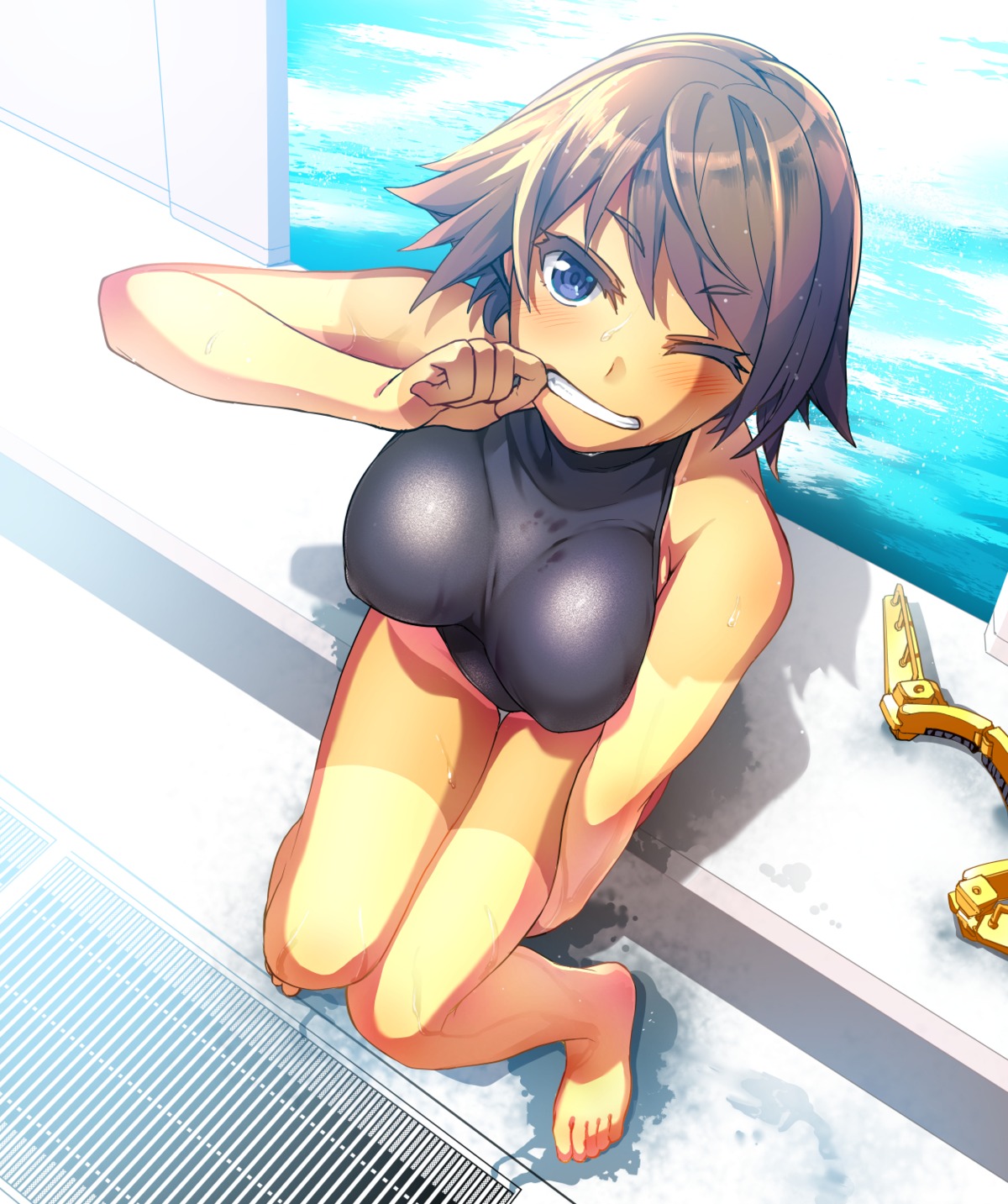 hiei_(kancolle), kantai_collection, swimsuits, tan_lines, tsukinami_kosuke, wet