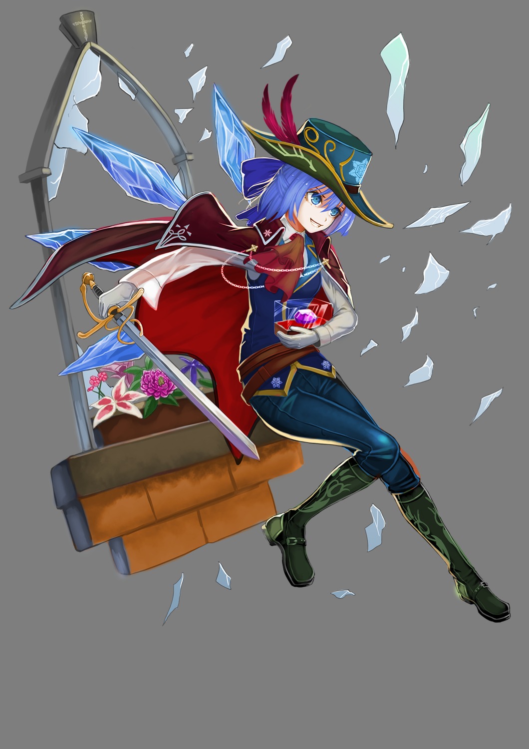cirno, recare, sword, touhou, transparent_png, wings
