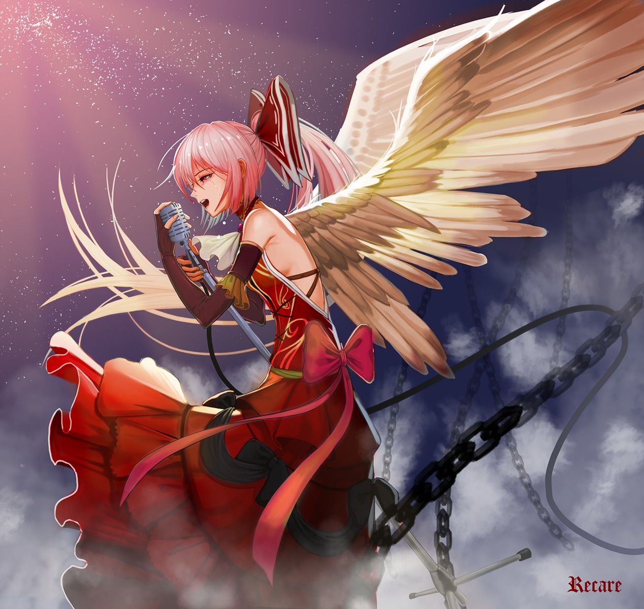 dress, fujiwara_no_mokou, recare, touhou, wings