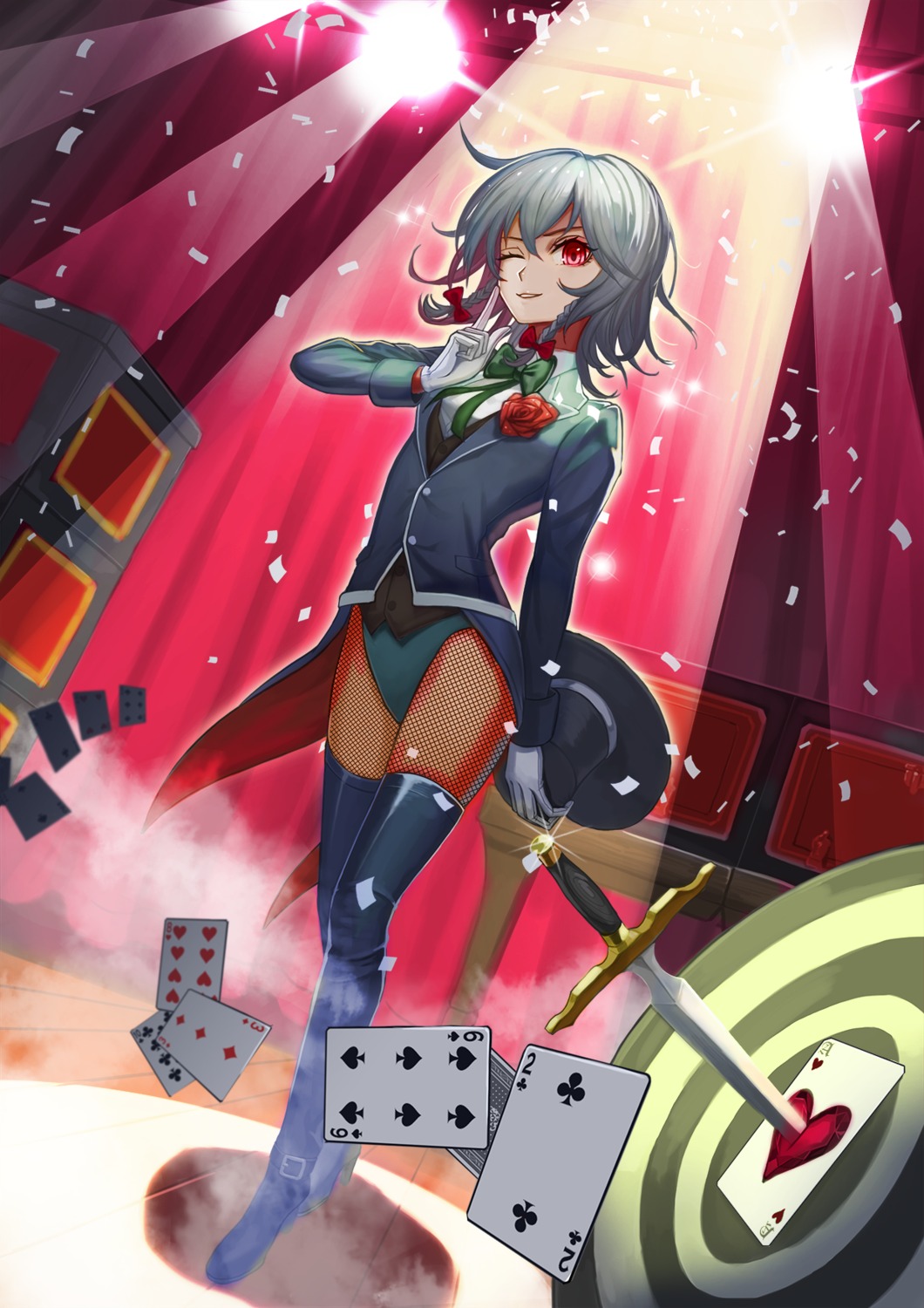 fishnets, heels, izayoi_sakuya, pantyhose, recare, sword, touhou